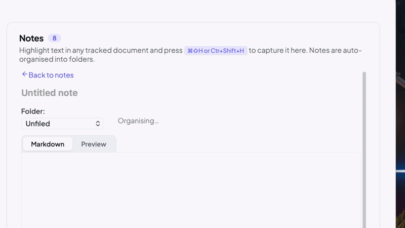 Auto-organised notes demo